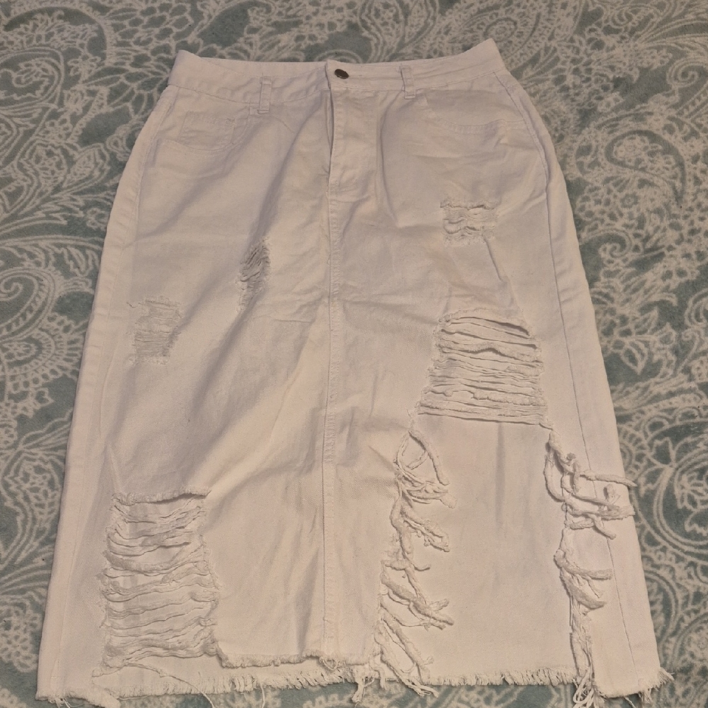 SHEIN White Distressed Pencil Skirt